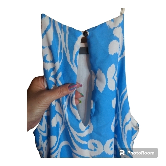 Shift Dress Summer Blues with White Swirl Sleeveless Halter - Picture 6 of 12